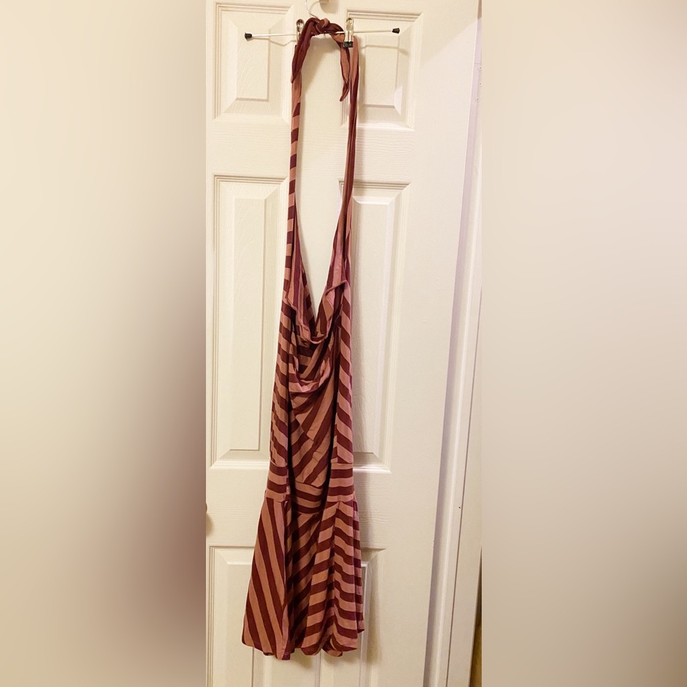 Ella Moss Striped Pink and Merlot Halter-Style Vacation Dress M